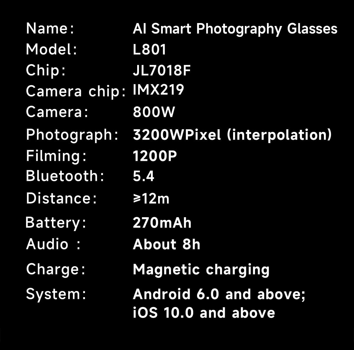 Lunettes Intelligentes AI avec Caméra 8MP, Lunette Camera Bluetooth Homme, Traduction IA Temps Réel, Audio Open-Ear, Lentilles Automatiques, Protection UV, Vidéo HD 1200P