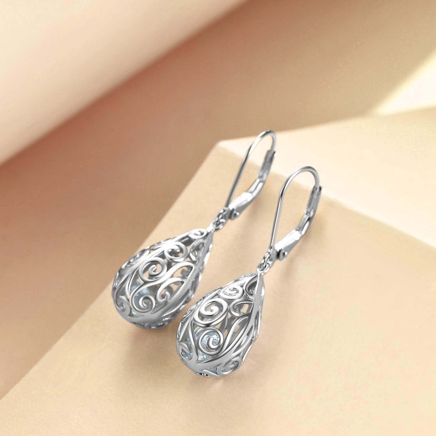POPLYKE Teardrop/Hummingbird/Cat/Lotus/Bee/Moon/Cross Earrings for Women Sterling Silver Cage Filigree Dangle Drop Earrings