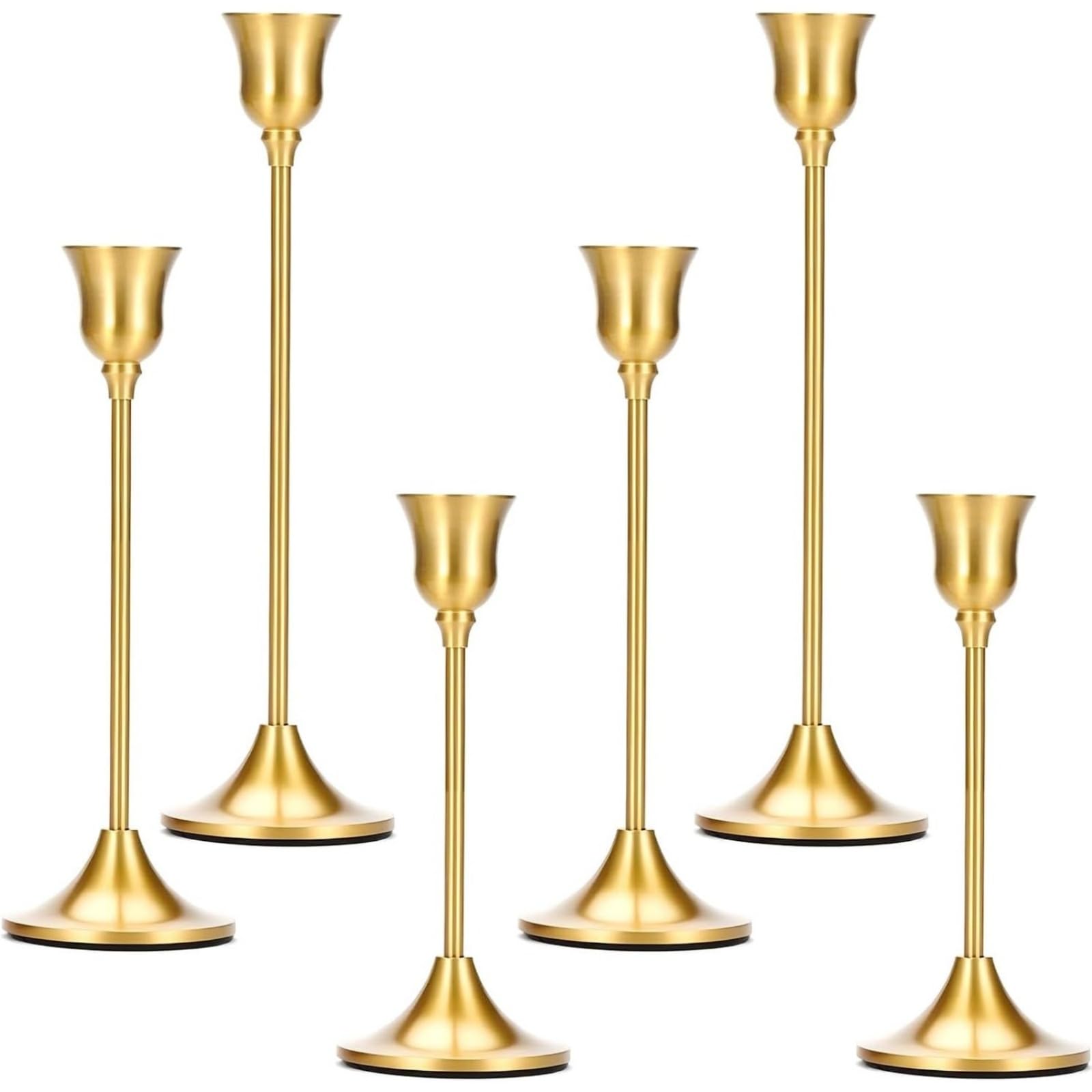 2 Sets(6 Pcs) Candle Stick Holders， Brass Gold Metal Taper Candle Holders, Vintage Modern Decorative Centerpiece Candlestick Holders for Table Mantel Wedding Housewarming Gift