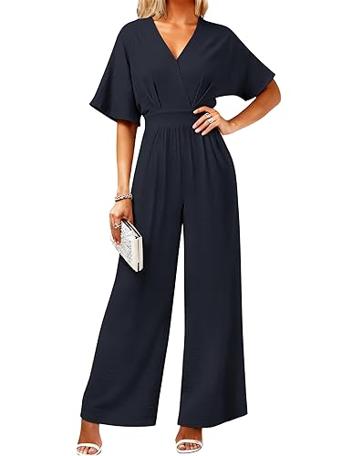 LOOKBOHO Women's One Piece Jumpsuits Dressy Casual V-Neck Batwing Short