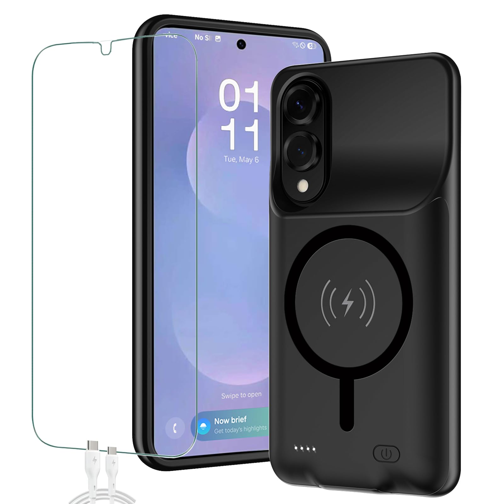 SNRONEW Battery Case for Galaxy S25 Edge, 10000mAh High Capacity Portable Charger Case, Compatible with Galaxy S25 Edge 6.7 inch, Wireless & Carplay, Black