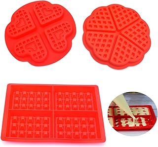 Yueser 3 Style Moule à Gaufre Silicone, Anti-adhésif Moule à Biscuit Bakeware,Coeur et Rectangulaire en Silicone Outil Cuisson de Cuisine pour Gaufre