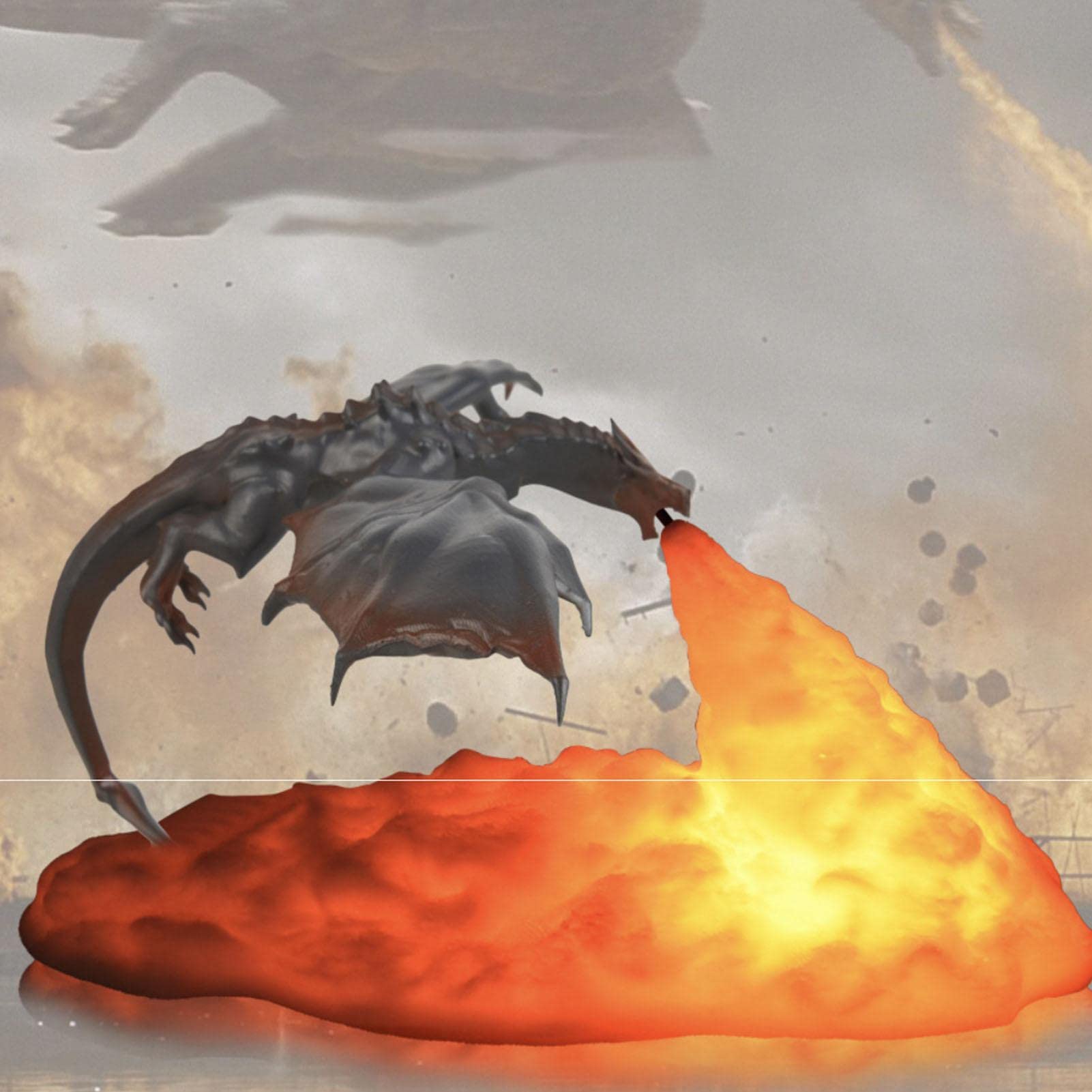 Lampe dragon de feu, 1000 mAh imprimé volcan USB rechargeable par USB