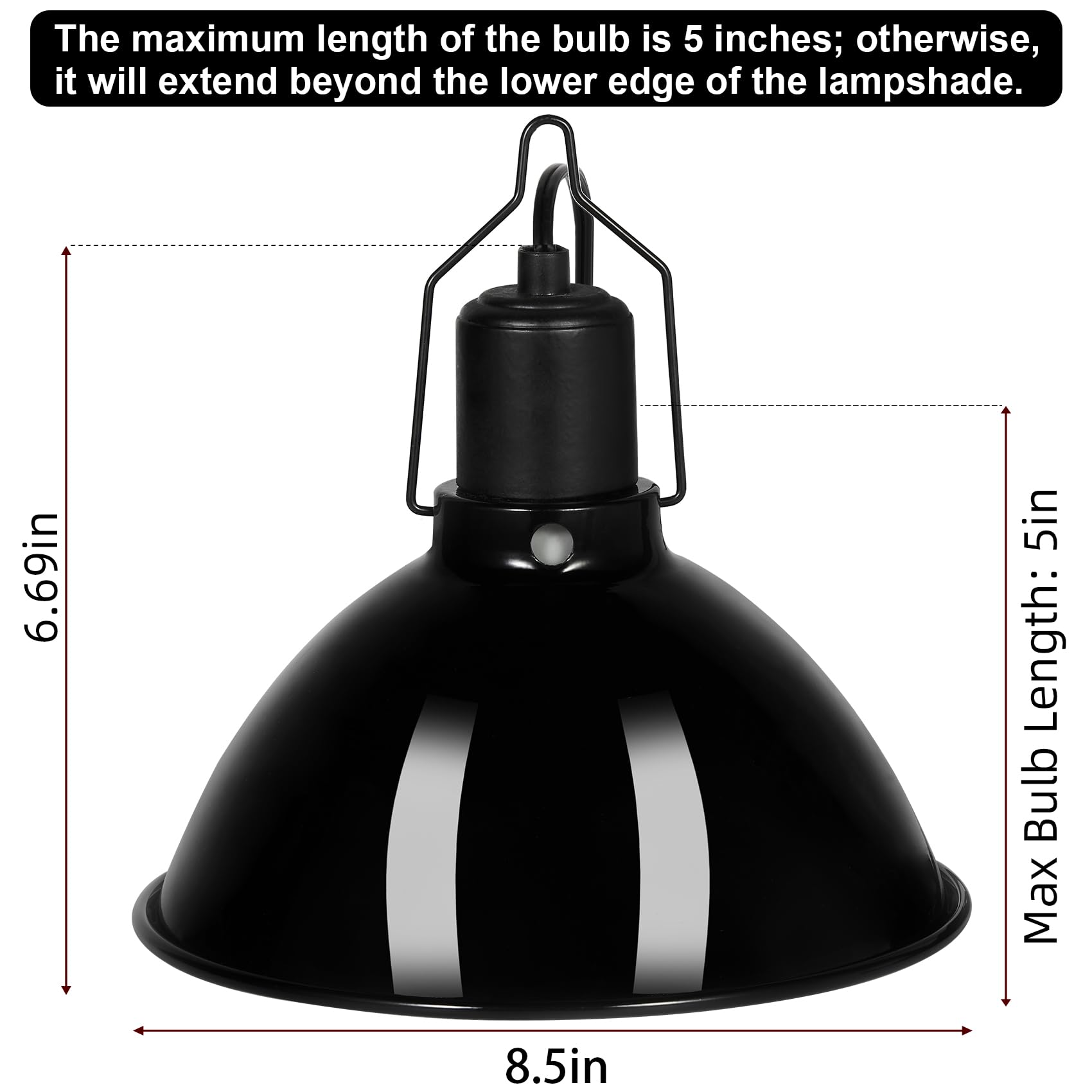 DXOPHIEX 8.5inch Dome Reptile Heat Lamp Reptile Light Fixture UVB Light Fixture Max 150W for Bearded Dragon, Turtles, Snake and Lizard Terrarium - image 2