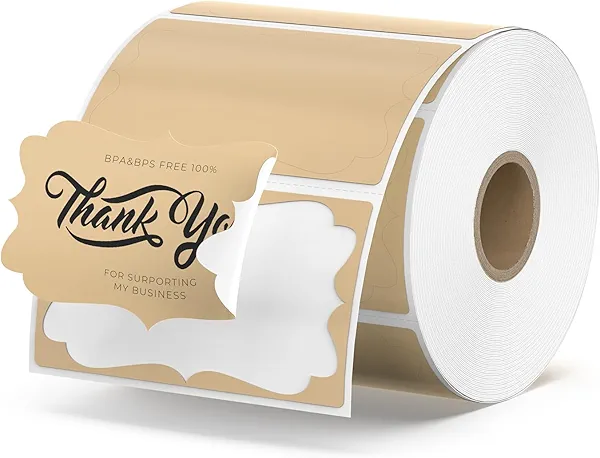 MUNBYN 2.5"x1.5" Brown Thermal Label Sticker, Personalized Wrapping Stickers for Thermal Printer, Custom Logo, QR, Name, Price, Small Business, 500 Labels/1 Roll