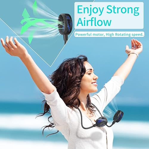 Miniatura 7 de HandFan Ventilador de cuello portátil mini USB recargable de 5000 mAh, ajustable en 360, 26 horas de tiempo de trabajo para refrigeración personal,