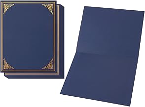 12-Pack A4 Certificate Holder with Pre-Cut Corner Slots, Blue and Gold Diploma Cover
