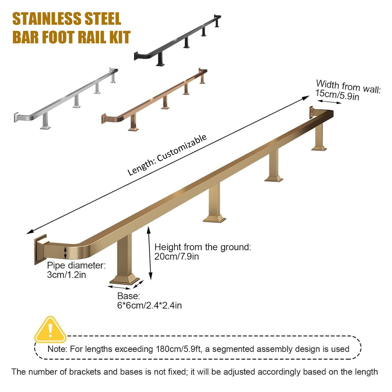 Kit De Repose-pieds De Bar Commercial Pour La Maison, Garde-corps Ergonomique En Acier Inoxydable Robuste Pour L'intérieur Et L'extérieur, Îlot De Cuisine, Restaurant