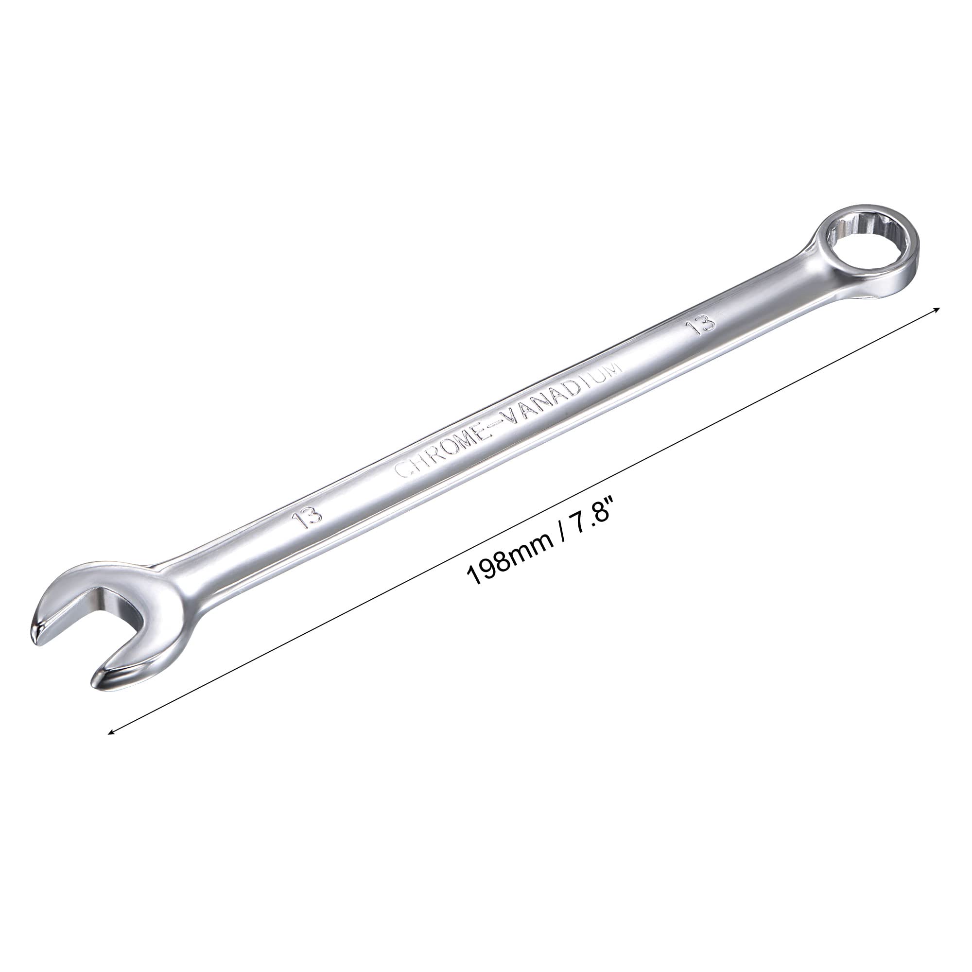 uxcell Combination Wrench with Offset Box End and Angled Open End, Metric Mirror-Chrome Plated High Carbon Steel, 13mm