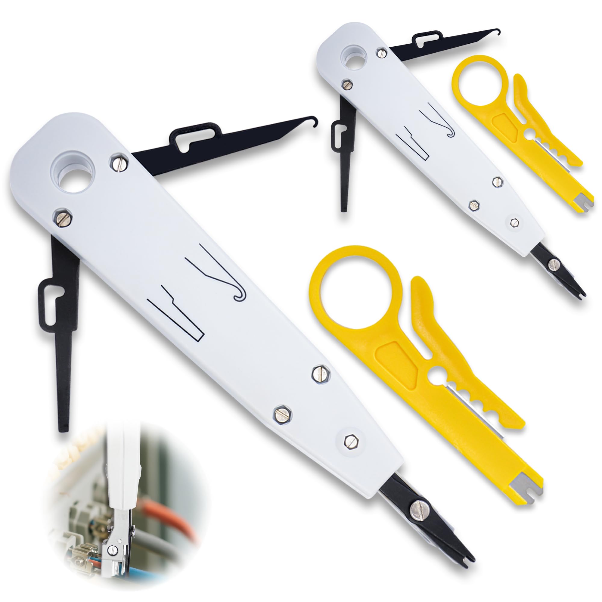 XIYING 4 Pcs Punch Down Tool, 2 Pcs Punch Down Tool for Rj45 Cat5/Cat6/Cat7 Telephone Cable with 2 Pieces Wire Stripper Combo