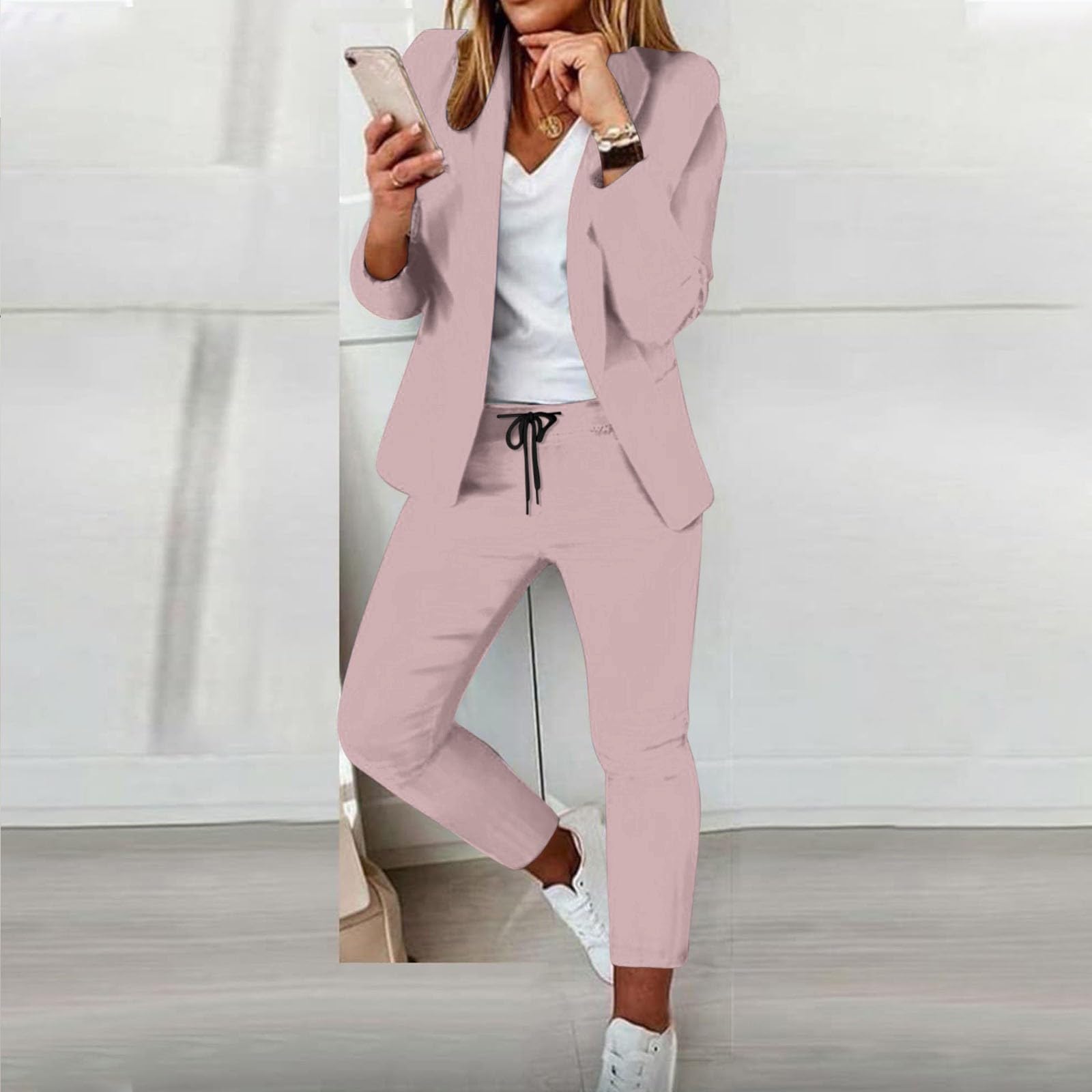 Hosenanzug Festlich Elegant Damen Anzug Elegant 2 Teiler Damen Anzug 2 Teilig Hosenanzug Langarm Business Set Zweiteiler Einfarbig Blazer Hose Festlich Lange Hosenanzüge Sportlich Slimfit Streetwear