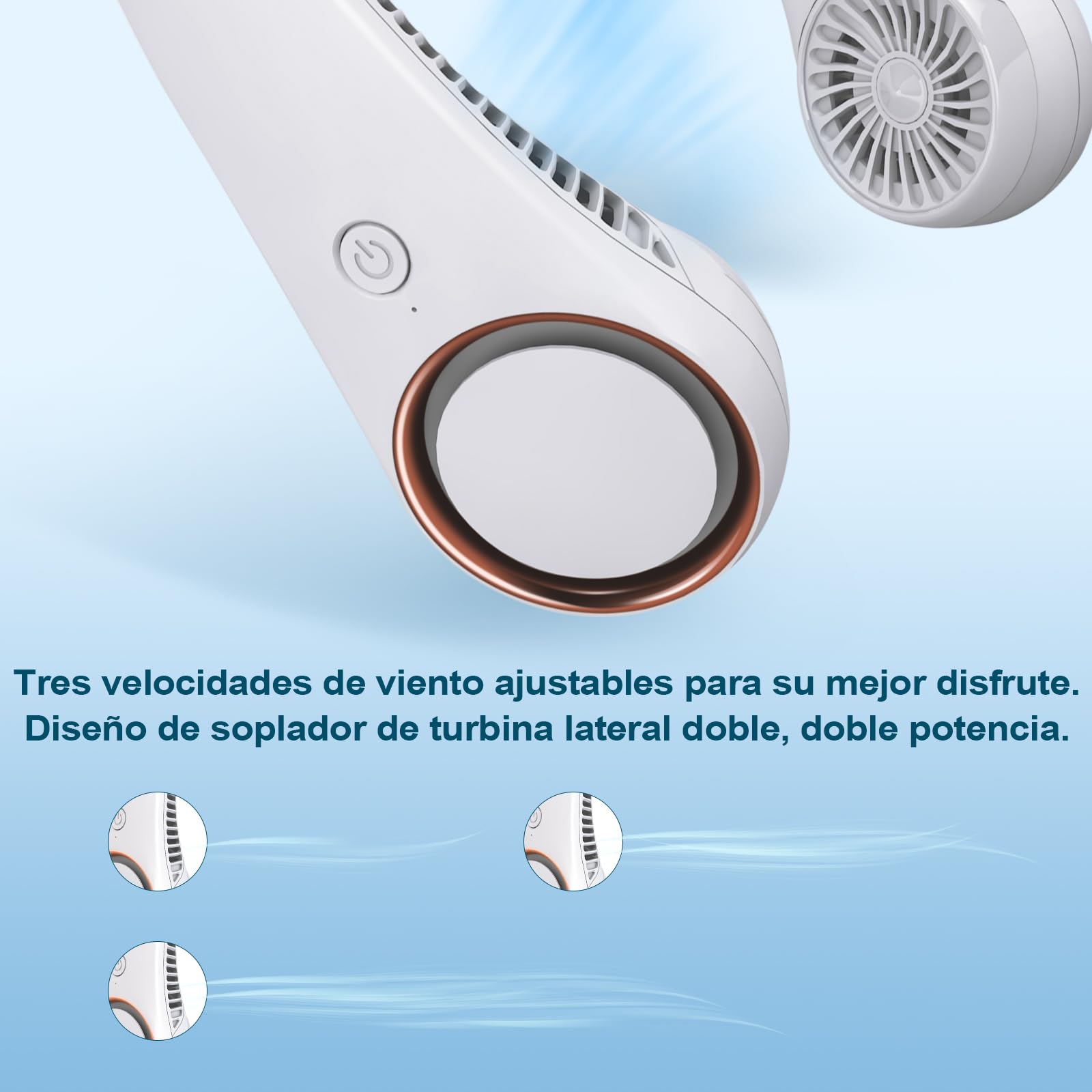 CIVPOWER Ventilador de cuello: portátil, personal, para el cuello, recargable, sin aspas, manos libres, 3 velocidades, 4000 mAh, funciona con USB, diseño de auriculares para hombres, mujeres