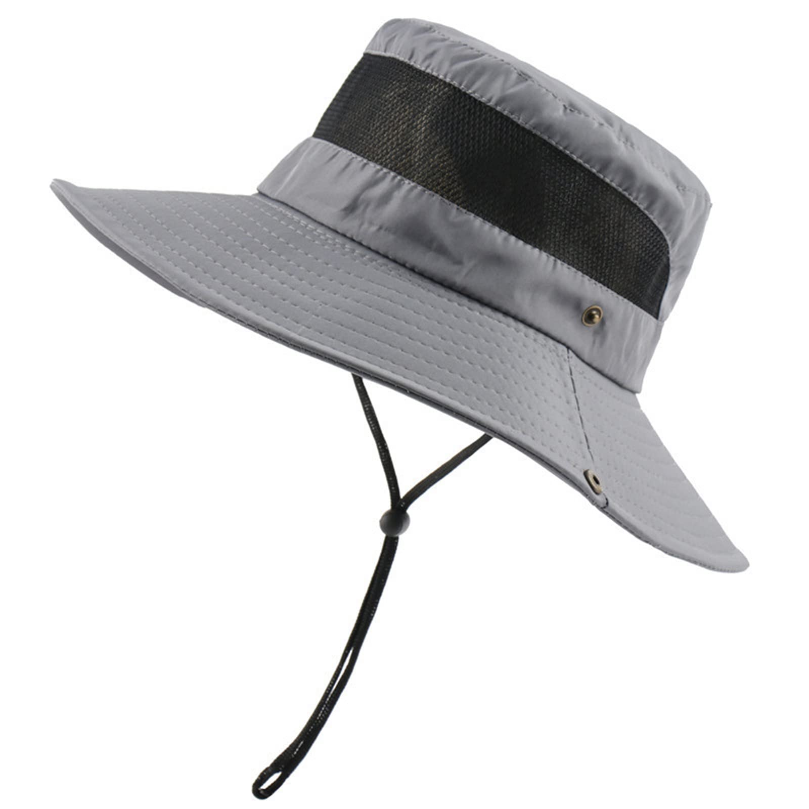 Sun Fashing Hat for Men, Wide Brim Summer UV Sun Protect Shade Hat, with Windproof Rope, for Fishing, Hiking Riding,Dark gray