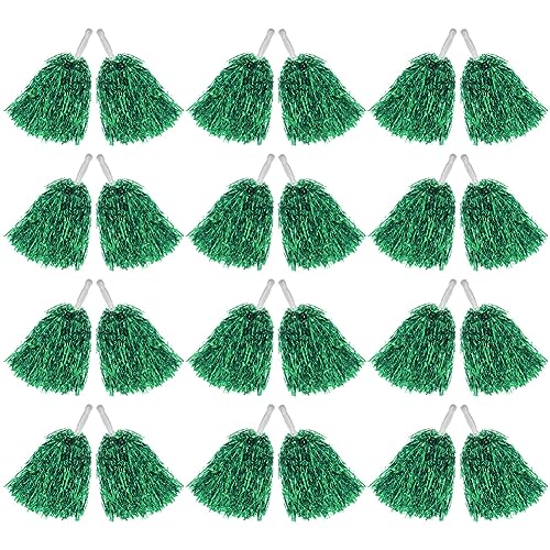 Hooshing 12PCS Green Pom Poms Cheerleading Metallic Foil Pompoms with Plastic Handles for Team Spirit Sports Dance Party