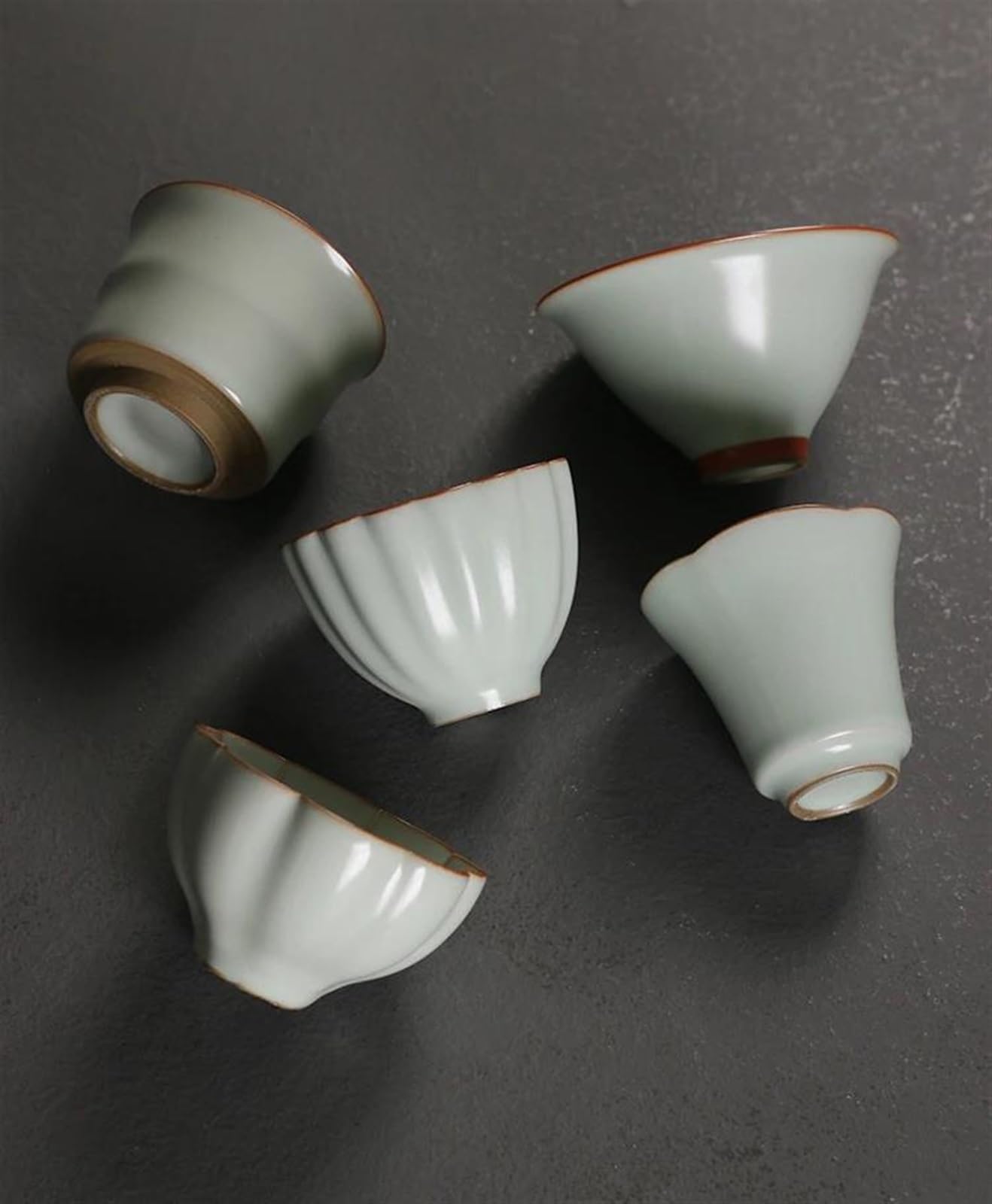 Teeservices, handgefertigt, azurblau glasiert, Boutique-Teeschale, chinesisches Teeservice-Zubehör, Pu'er-Meister-Teetasse, traditionelle Ru-Brennofen-Keramik-Teetasse, Reise-(C)
