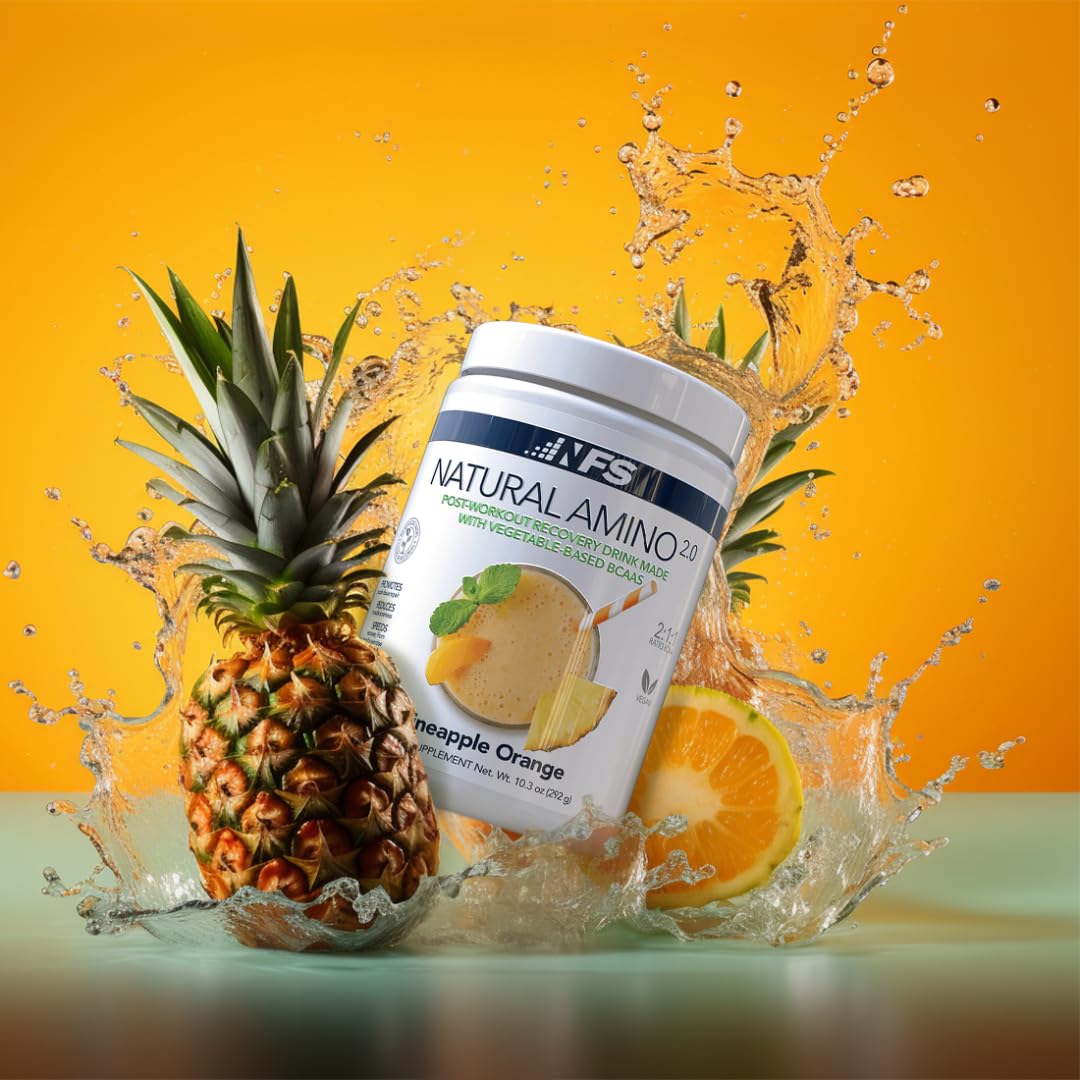 NF Sports Natural Amino. 2:1:1 BCAAs Amino Acids Powder. BCAA Energy Pre Workout Powder for Muscle Recovery. Keto Friendly, Vegan, No Artificial Flavors (25 Servings, Orange Pineapple) — Amazon image 7