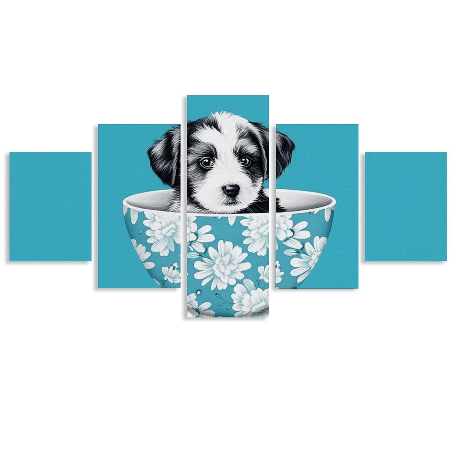 Chiot dans une tasse art mural moderne pour chambre à coucher cocooning