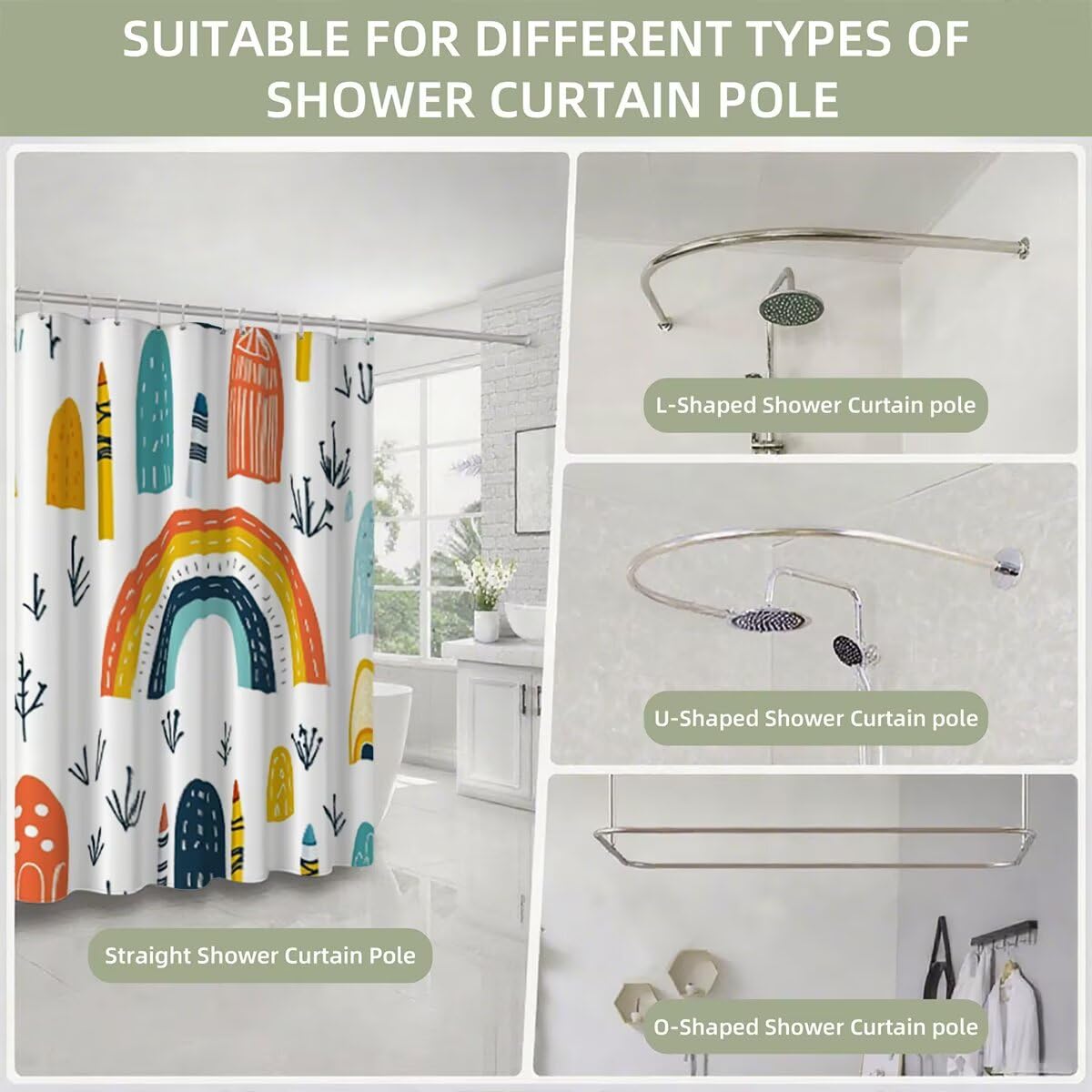 Duschvorhang 240x200 cm, Duschvorhang Weiß Muster, Niedlich Shower Curtains mit 12 Plastik Duschrollo Haken, Duschvorhänge mit Gewicht Waschbar Wasserdicht Stoff Polyester für Badewanne Deko, -3857