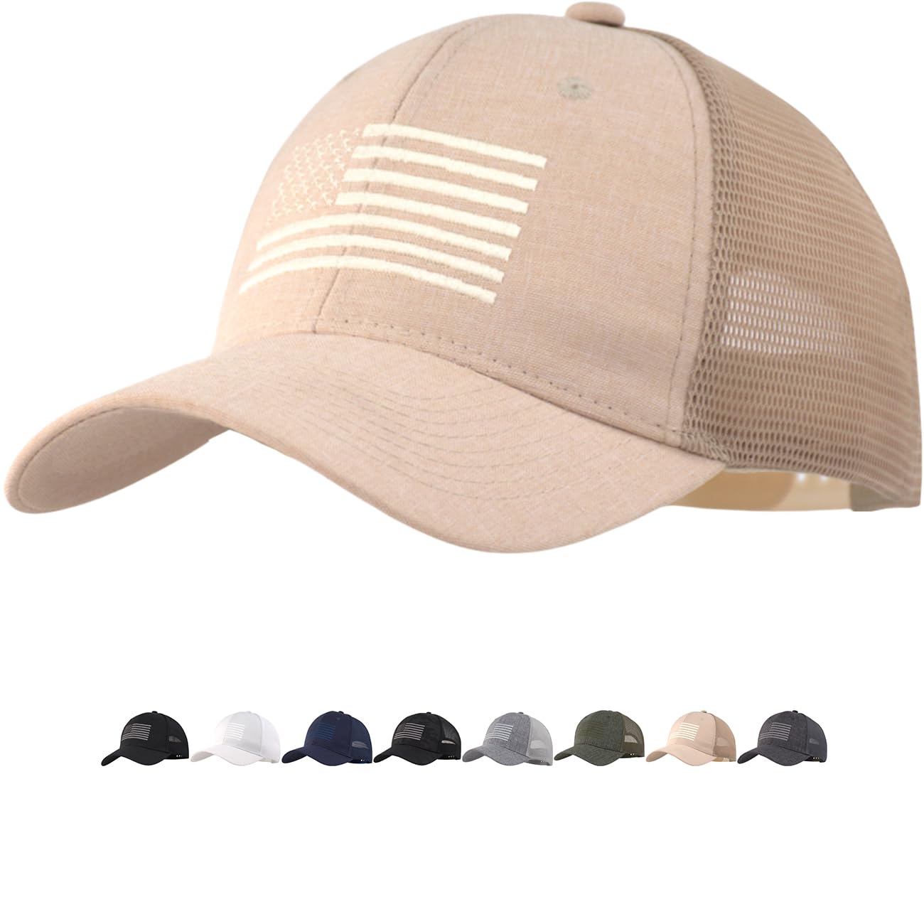 American Flag Trucker Cap, Regular &amp; XL-3XL, Big Head Snapback Patriotic Baseball Hat (Up to Size 8)