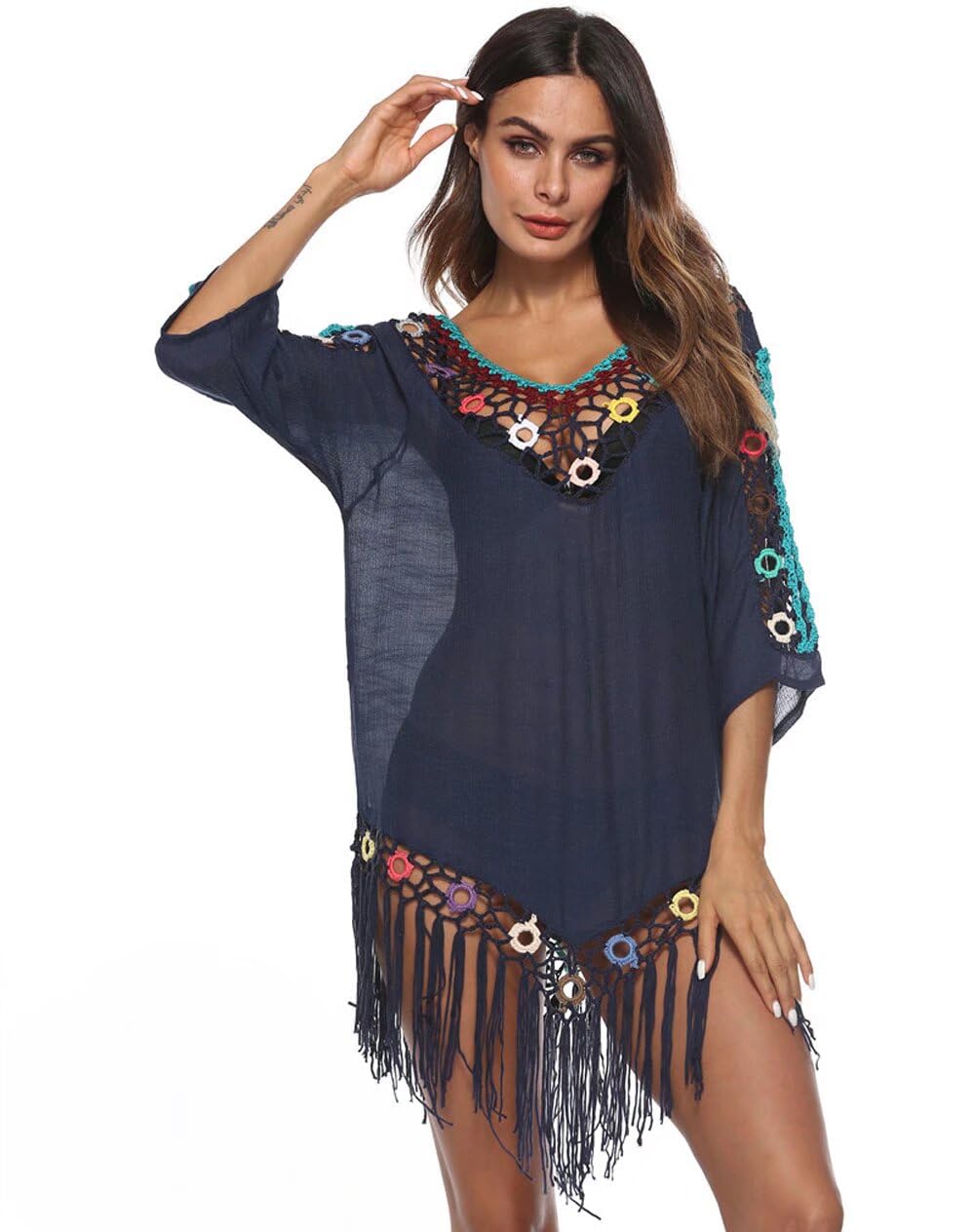 Women's Beach Skirt Swimsuit Crochet Hollow Knit Waist Top Blouse Bikini Poncho Top Summer Coverup…