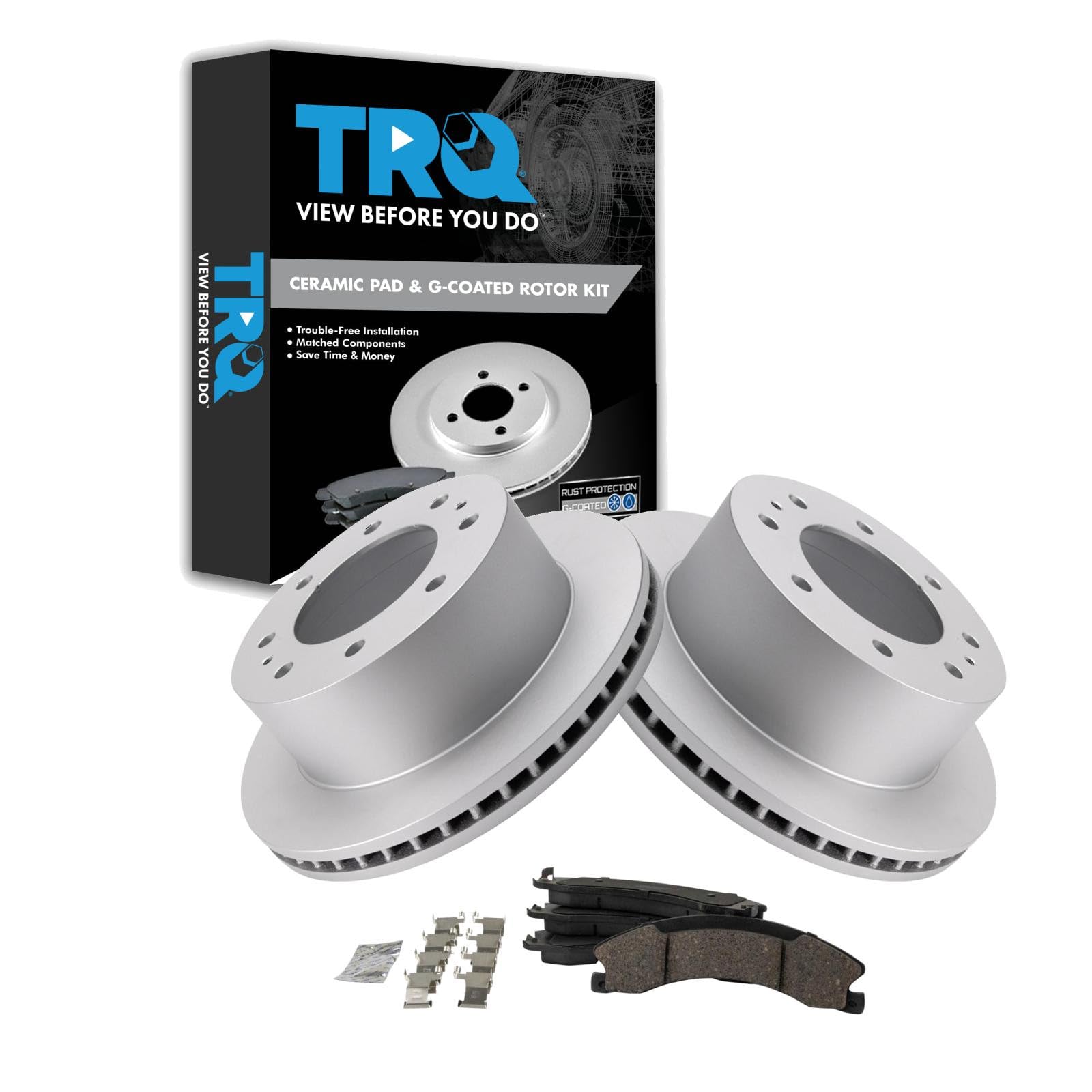 TRQ Rear Brake Pad &amp; Rotor Kit Compatible with 2011-2019 Chevrolet Suburban 3500 HD 2011-2019 GMC