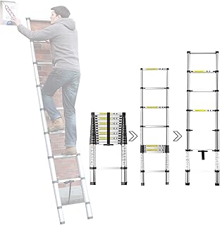 Telescoping Ladder Telescoping Aluminum Alloy Ladder, 12.5FT Anti-Slip Tread Extension Ladders for Outdoor, Collapsible Portable Attic Ladders, 330 Lbs Capacity
