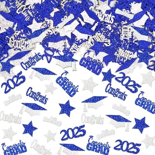 2025 Graduation Confetti - Black & Blue Party Decorations For Grad Parties