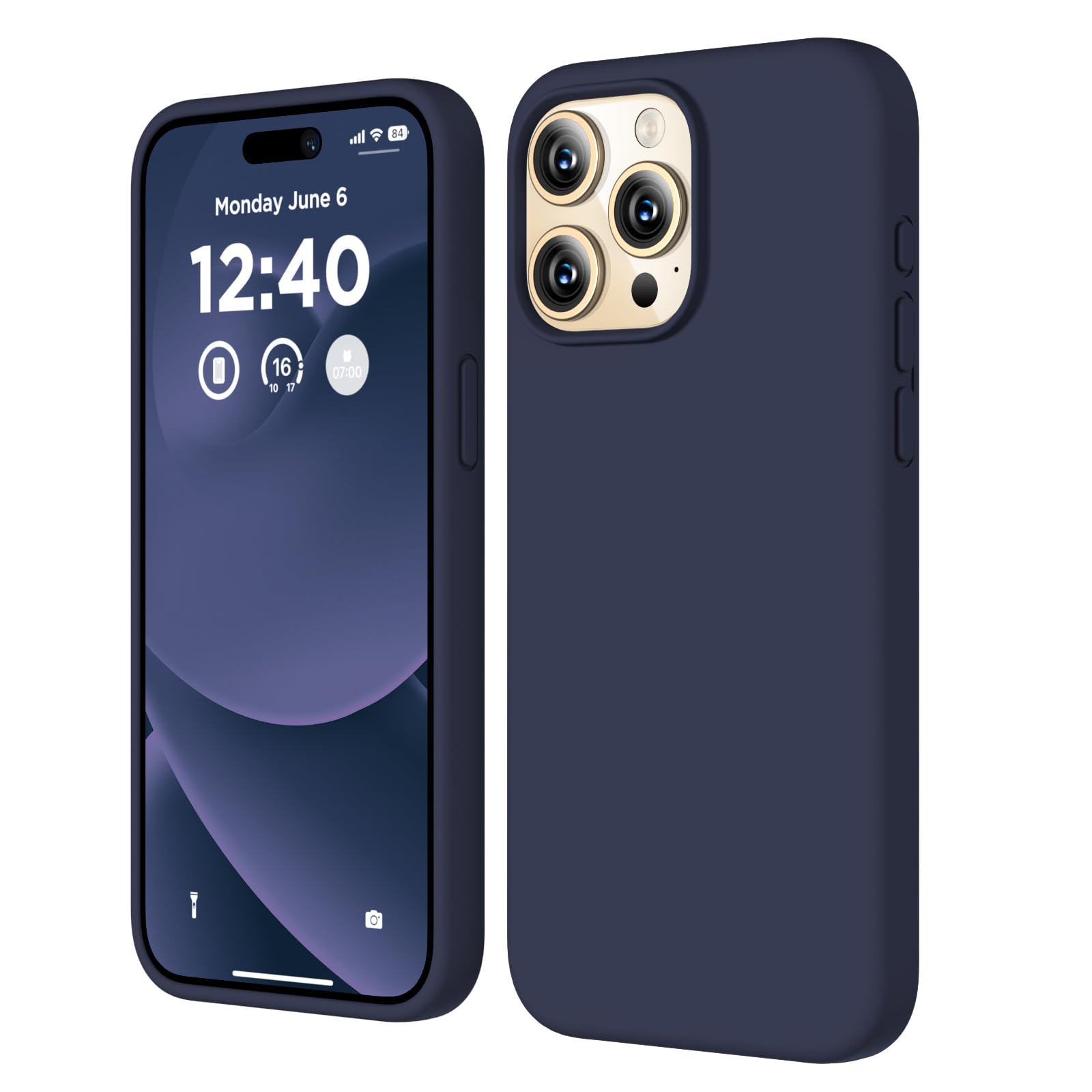 Compatible with iPhone 15 Pro Case, Liquid Silicone Case, Full Body Shockproof Protective Cover Slim Thin Phone Case with Soft Anti-Scratch Microfiber Lining, 6.1 inch-Midnight Blue
