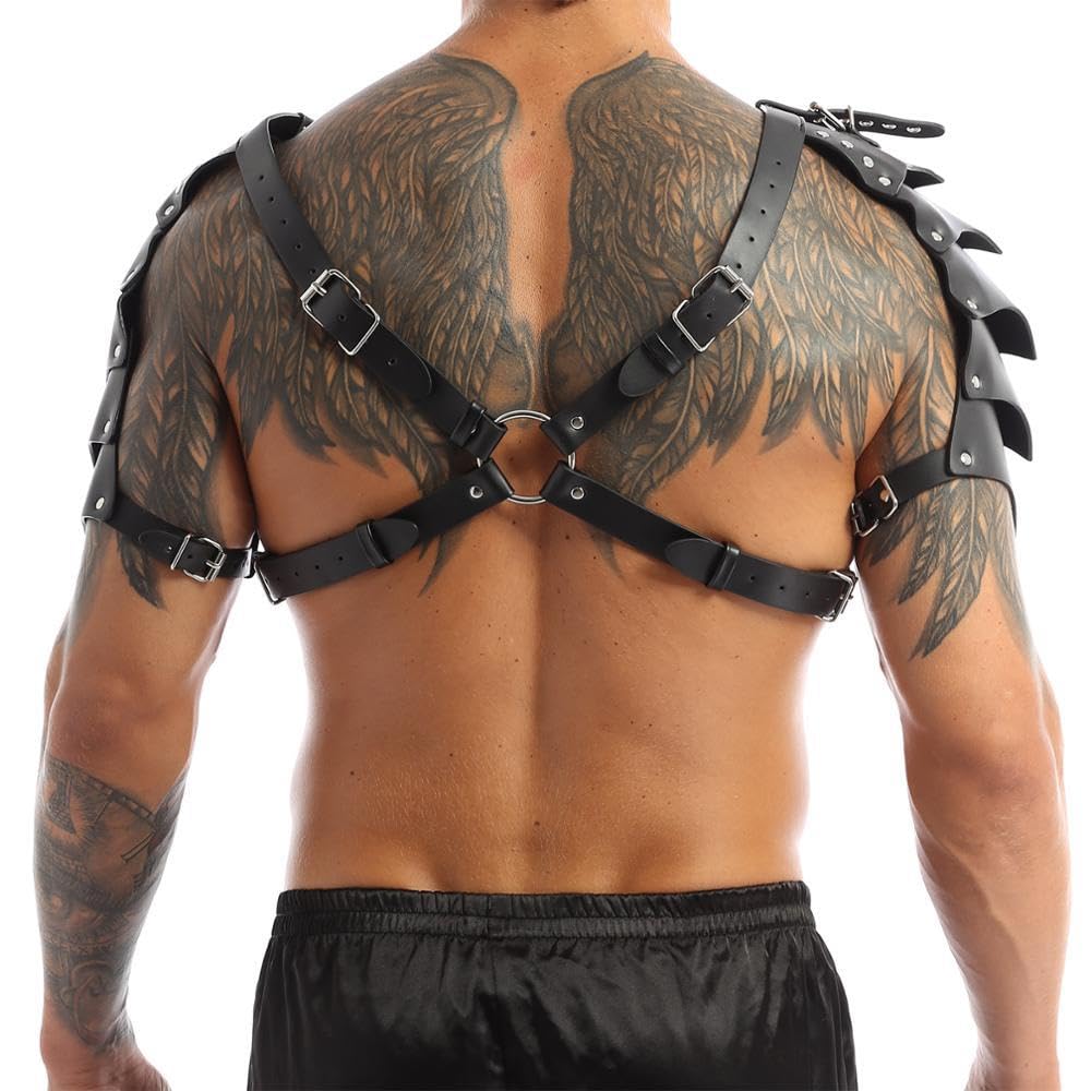 Medievale pelle spalla armatura protezione spalla vichinga cosplay corazzata spalla cavaliere LARP tracolla regolabile gotico Halloween costume carnevale accessori