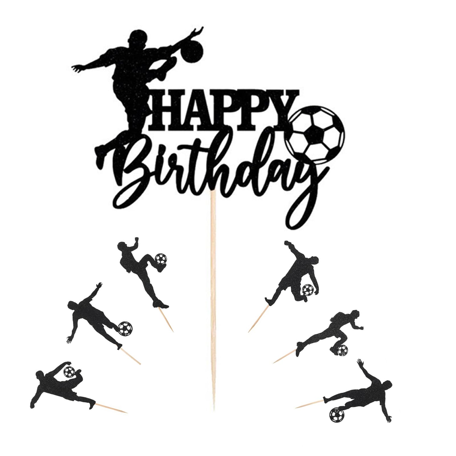 Shensuii 7Pcs Football Cake Decorations, Happy Birthday Football Cake Toppe for Boys, Personalised Cupcake Toppers, Cake Toppers for Soccer Ball Theme Kids Birthday Party Cake Decorations Supplies