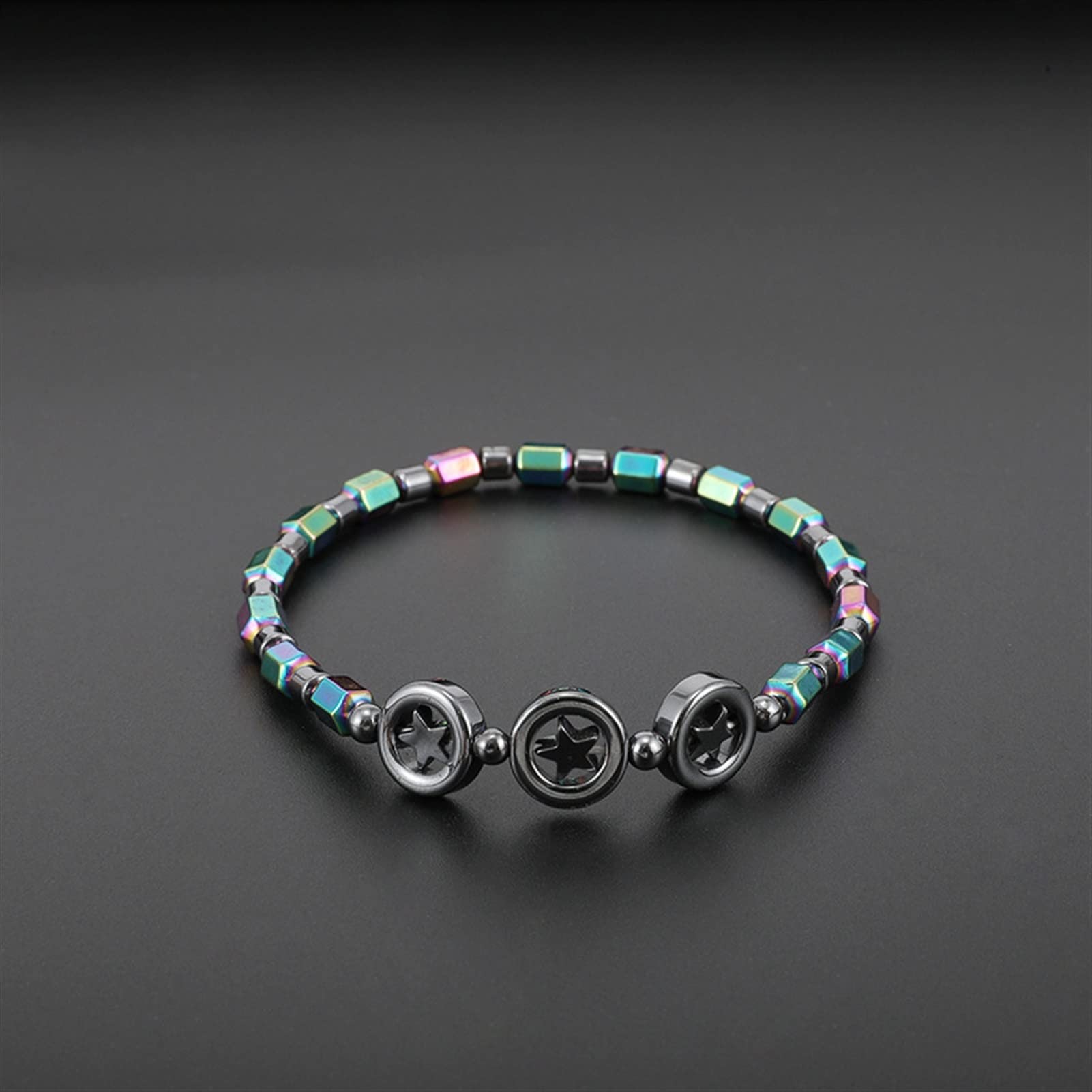 Fußkettchen Kreative manuelle Fußkettchen Kreis Stern magnetische Schwarze Stein galvanisierte Farbe Strand Legierung eingelegte Damen Fußkettchen Frauen Fußkettchen