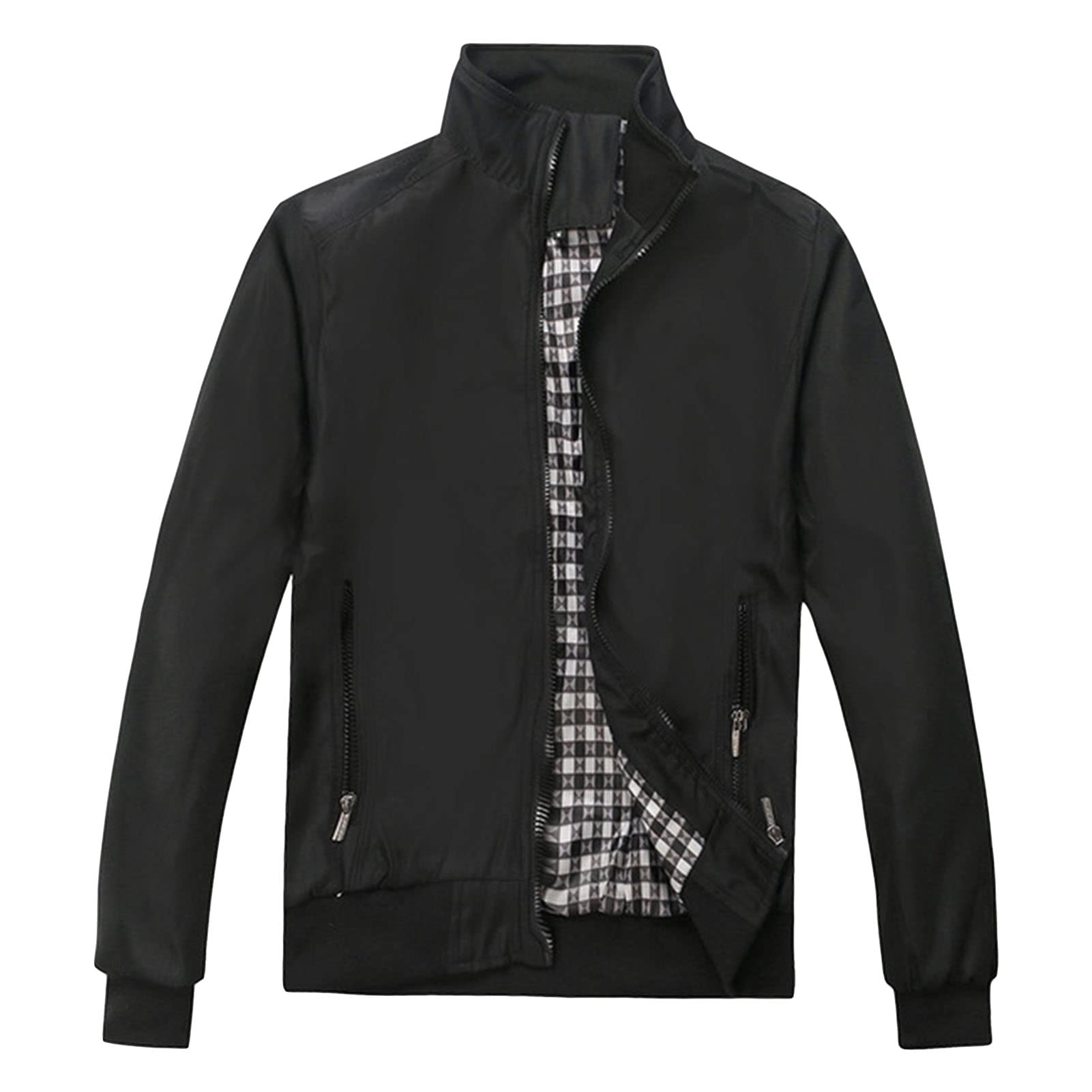 Maiyifu-GJ Men's Casual Lightweight Military Jacket Spring Fall Stand Collar Outdoor Windbreaker Windproof Slim Fit Army Coat (Black 2,3X-Large)