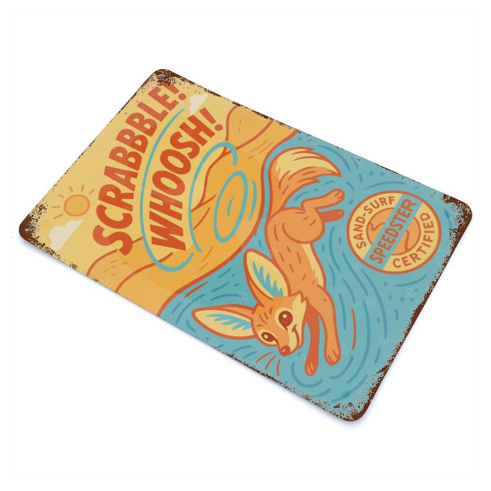 Fennec Fox Sand-Surf Rusty Metal Tin Sign 11.8"x7.9", Ideal for Pub, Kitchen And Man Cave Decor
