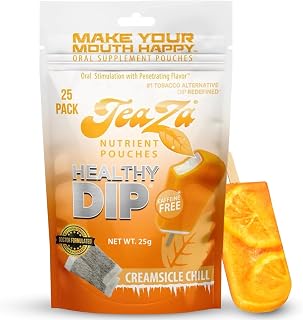 Teaza Herbal Energy Pouches Tobacco Alternative Nicotine Free Dip, Alternative Snuff Healthy Chewing Dipping Creamsicle Chill (1 Pack) Premium Flavored Tobacco Free Chew