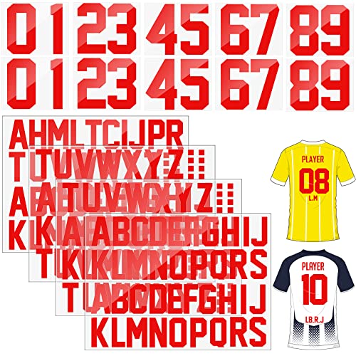 18 Sheets 216 Pieces 8 Inch Iron On Numbers T-Shirt 2 Inch Iron On Letters Patches Kit, 0 to 11 Iron-on Numbers A to Z Heat Transfer Letters for Jersey Football Baseball T-Shirts Team Name(Red)