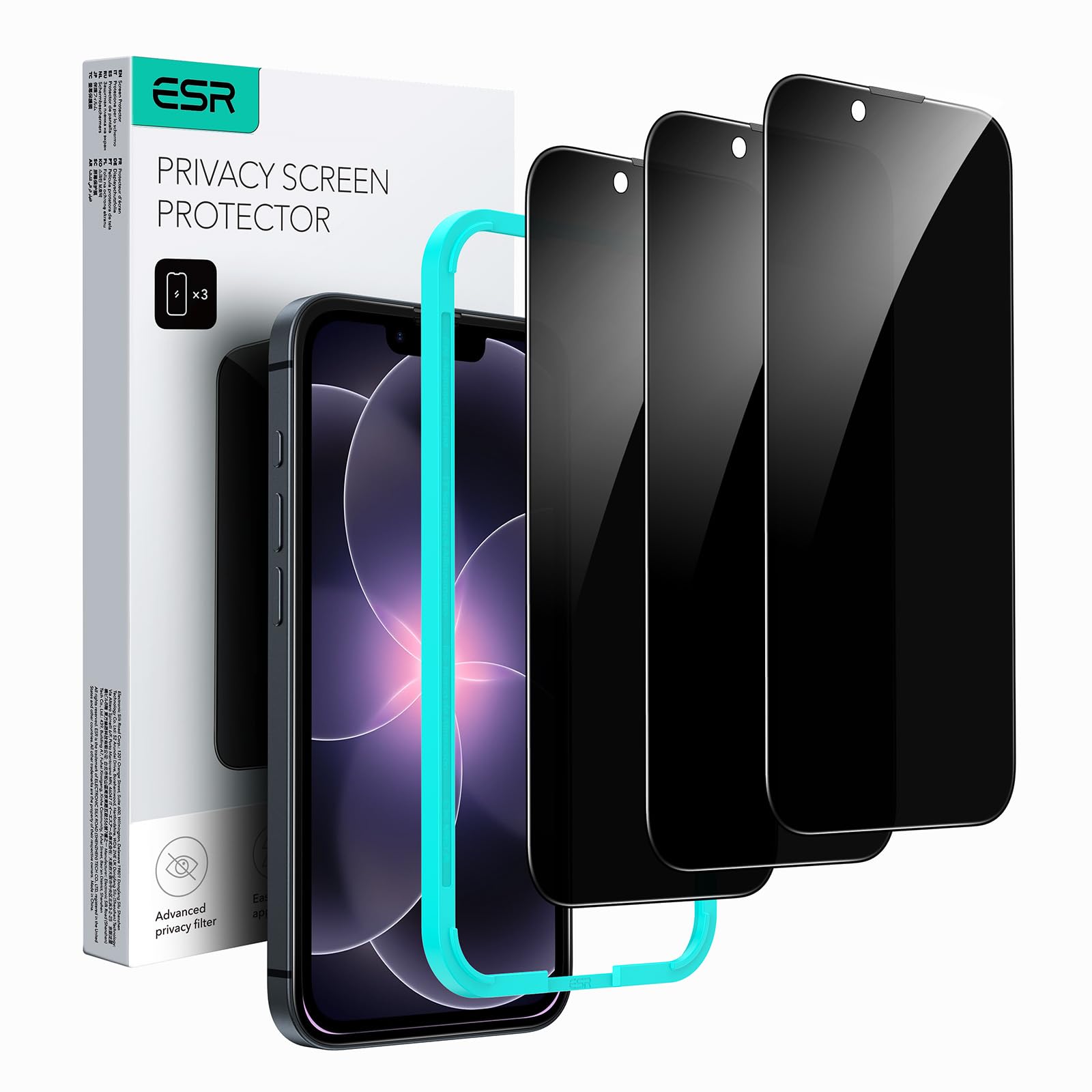 ESR 3 Pack for iPhone 17e/iPhone 16e/iPhone 14/iPhone 13/iPhone 13 Pro Privacy Screen Protector, Anti-spy Tempered-Glass Privacy Screen Protector,