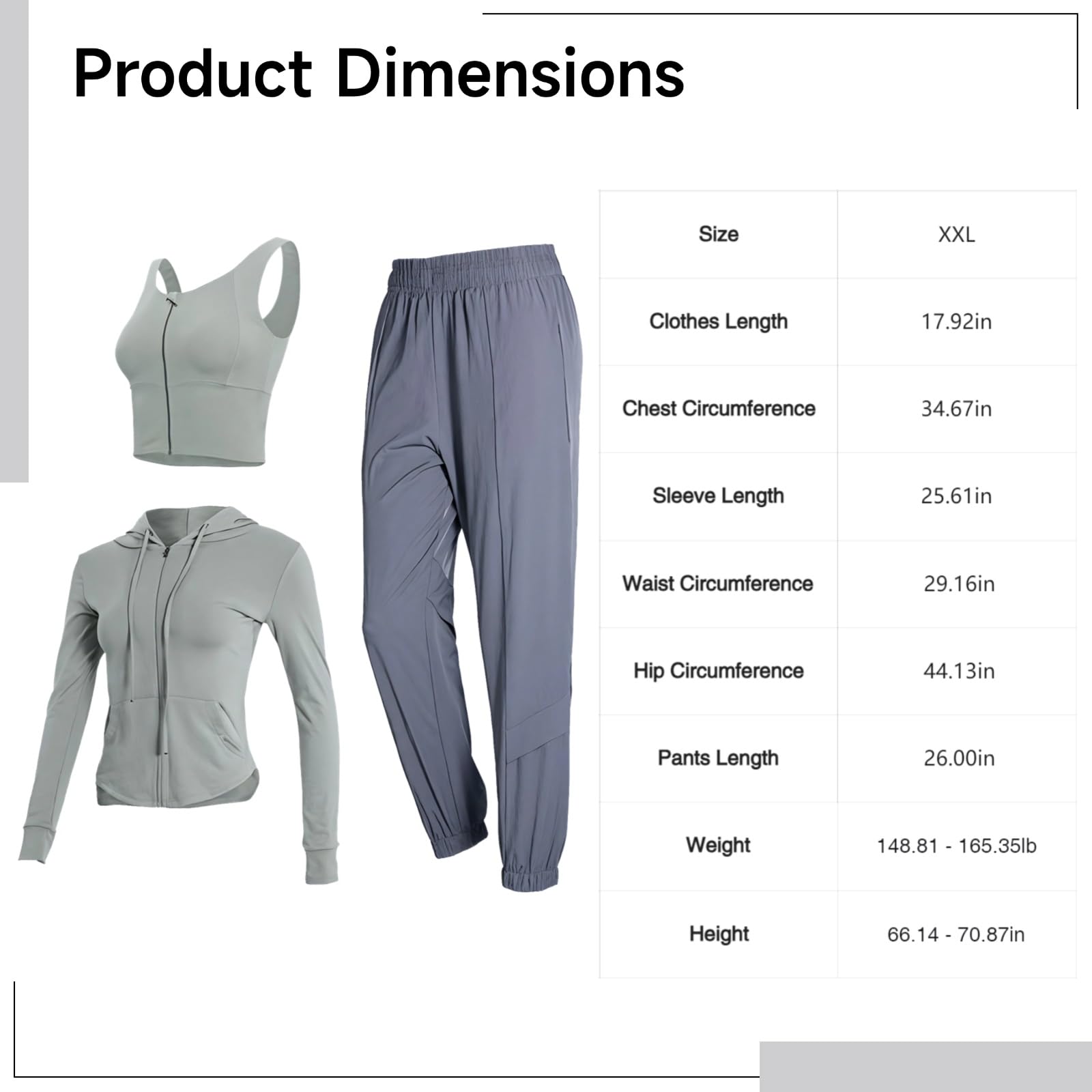 Conjuntos de entrenamiento de tres piezas para mujer con brasier deportivo y chaqueta, conjuntos de yoga de 3 piezas para mujer, tela transpirable, XXL para rangos de altura y peso