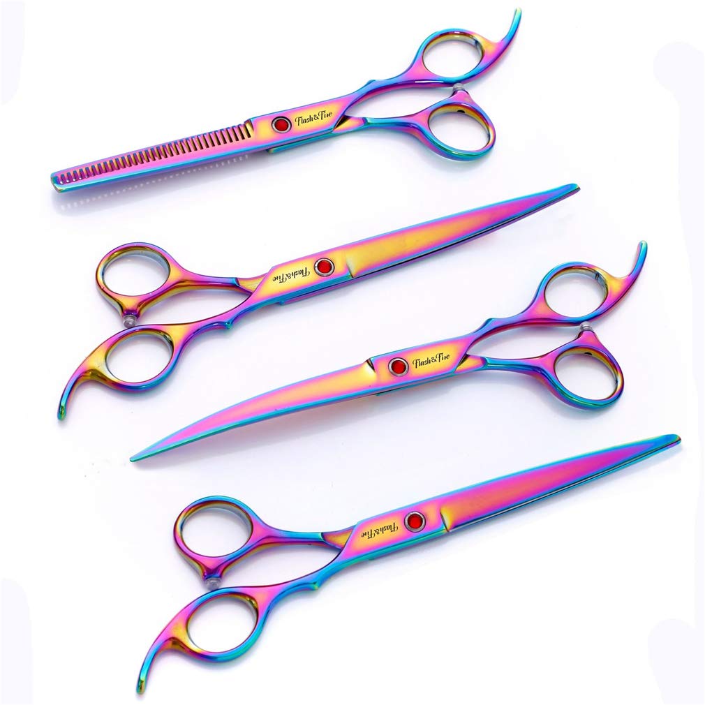 Juego de tijeras para el cuidado de mascotas de 7,0 pulgadas, 5 piezas, tijeras profesionales de peluquería, kit de herramientas para cortar el cabello con peine para salón, barbería, uso domésti