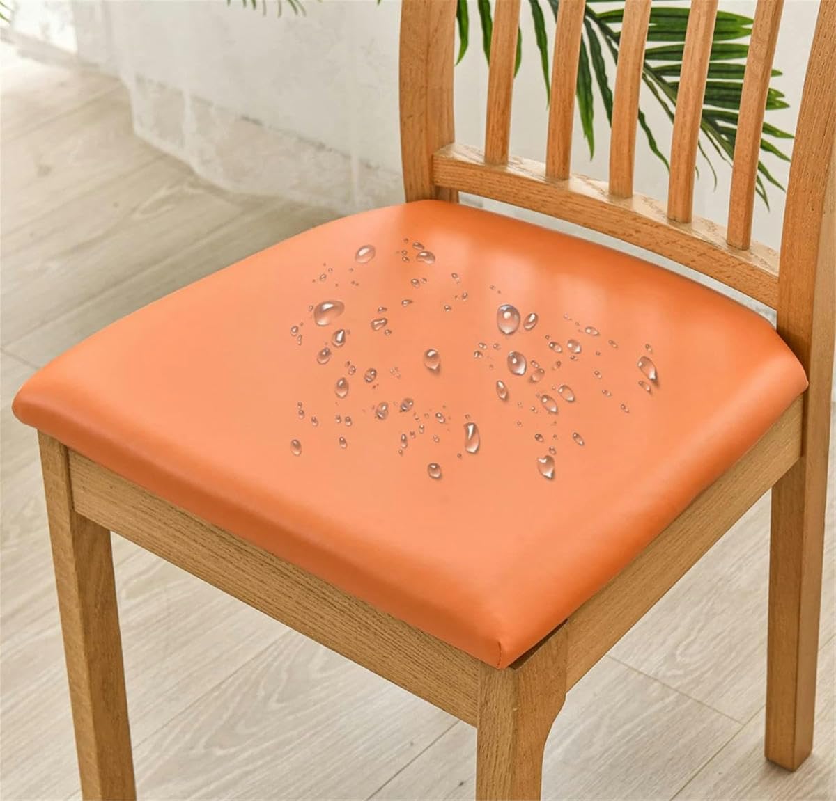 Fundas de asiento para silla de comedor de cuero, fundas elásticas para asiento de silla con lazos, juego de 1, 2, 4 y 6 fundas elásticas de PU para asiento de silla, funda protectora antidesliza