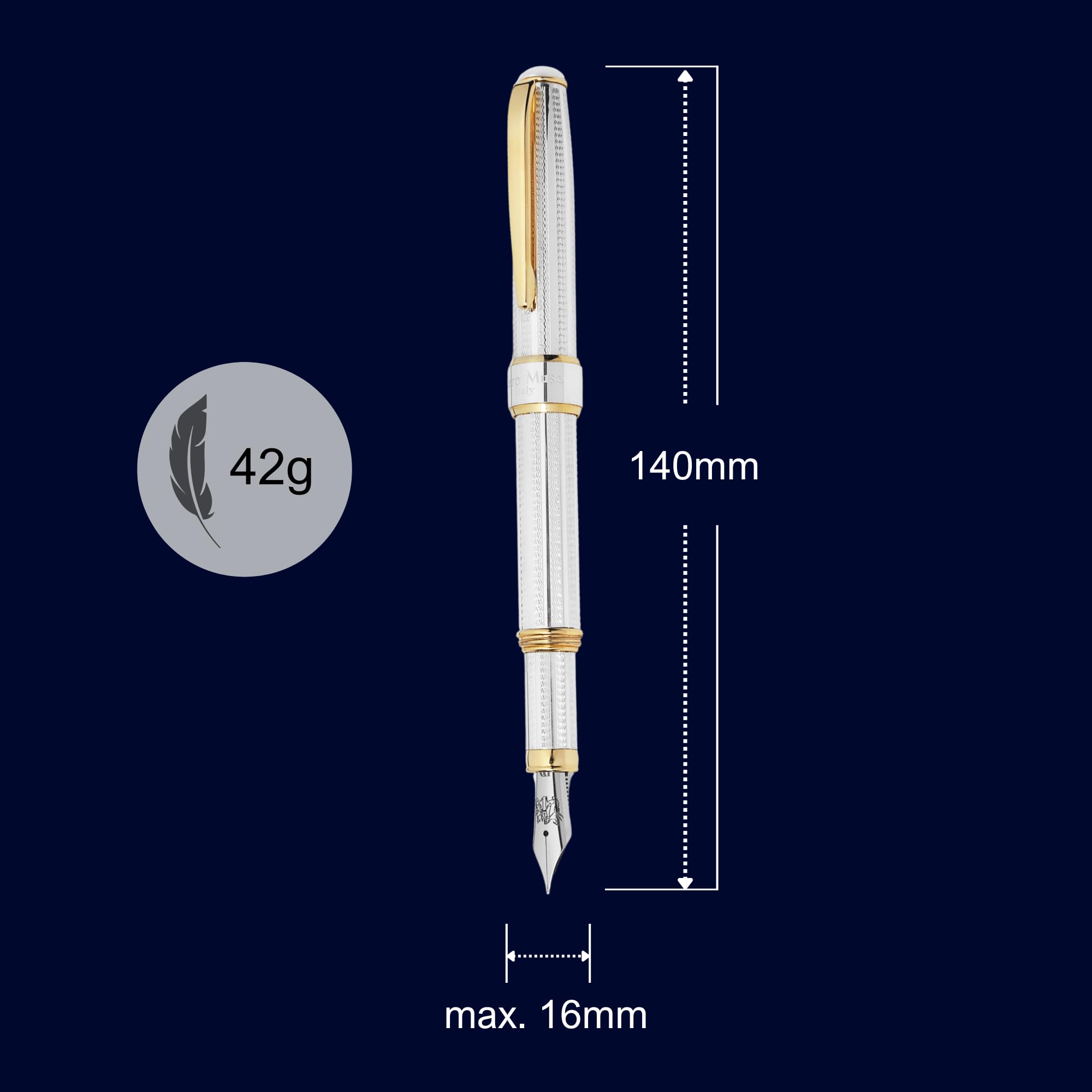 Grifos - Stylo Plume en Argent Sterling avec Détails Plaqués Or - Fabriqué en Italie - Plume Moyenne - Cadeau d'Anniversaire - Rechargeable