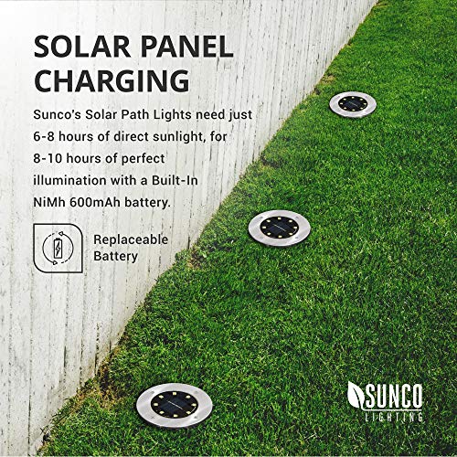 Sunco Lighting 12 Pack Solar Path Lights, Dusk-to-Dawn, 7000K Diamond White, Cross Spike Stake for Easy in Ground Install, Solar Powered LED Landscape Lighting - RoHS/CE