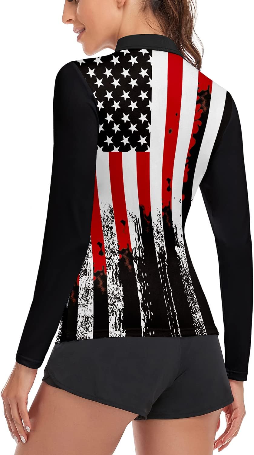 Soneven Womens Long Sleeve Golf Shirts Half Zip Moisture Wicking Print Golf Tops Tennis Shirts(XS-3XL) - Image 2