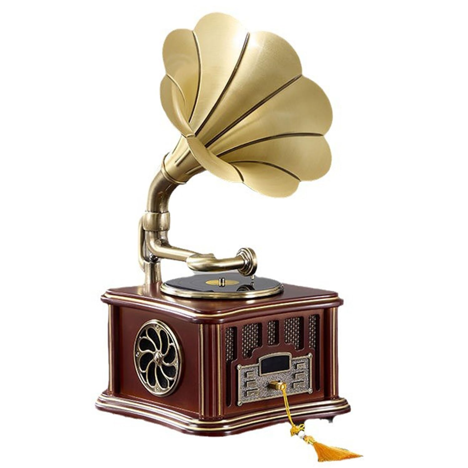 Tocadiscos de fonógrafo retro con radio FM, soporte Bluetooth y reproducción de disco U, decoración vintage para el hogar para dormitorios