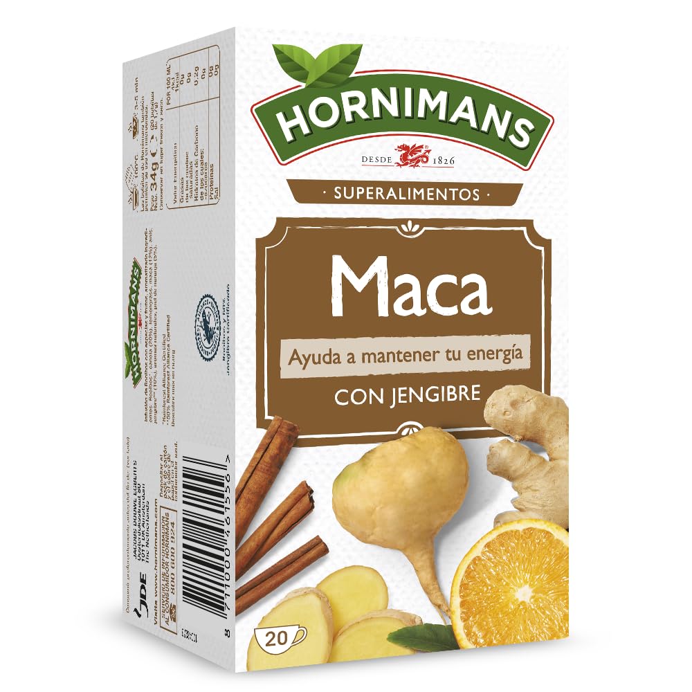 Hornimans Infusión de Maca con Jengibre 100% Natural | 20 bolsitas | Sin Teína