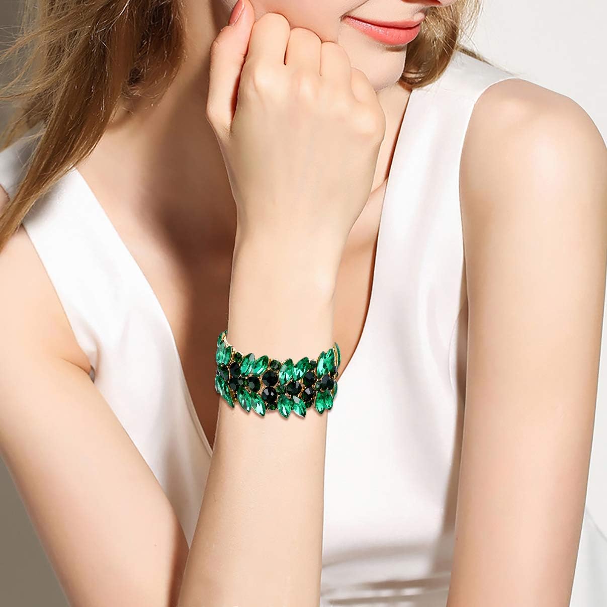 EVER FAITH Women's Stretch Bracelet Marquise Crystal Art Deco Hand Chain Wedding Bridal Jewelry - Image 3