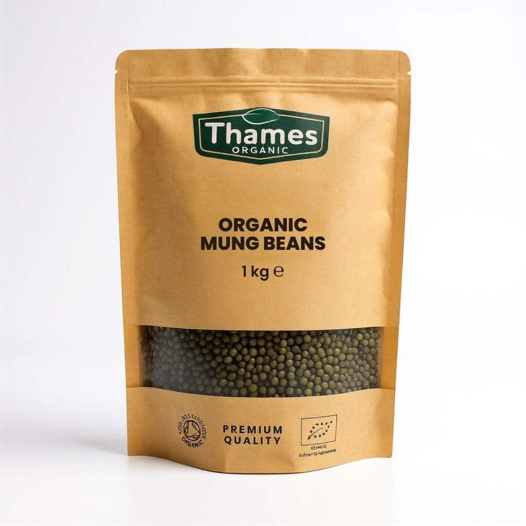 Organic Mung Beans 1kg - High Fibre, High Protein, Raw, Vegan, Certified Organic, GMO-Free - No Additives or Preservatives - Nutritious, Versatile, and Sustainable - Thames Organic