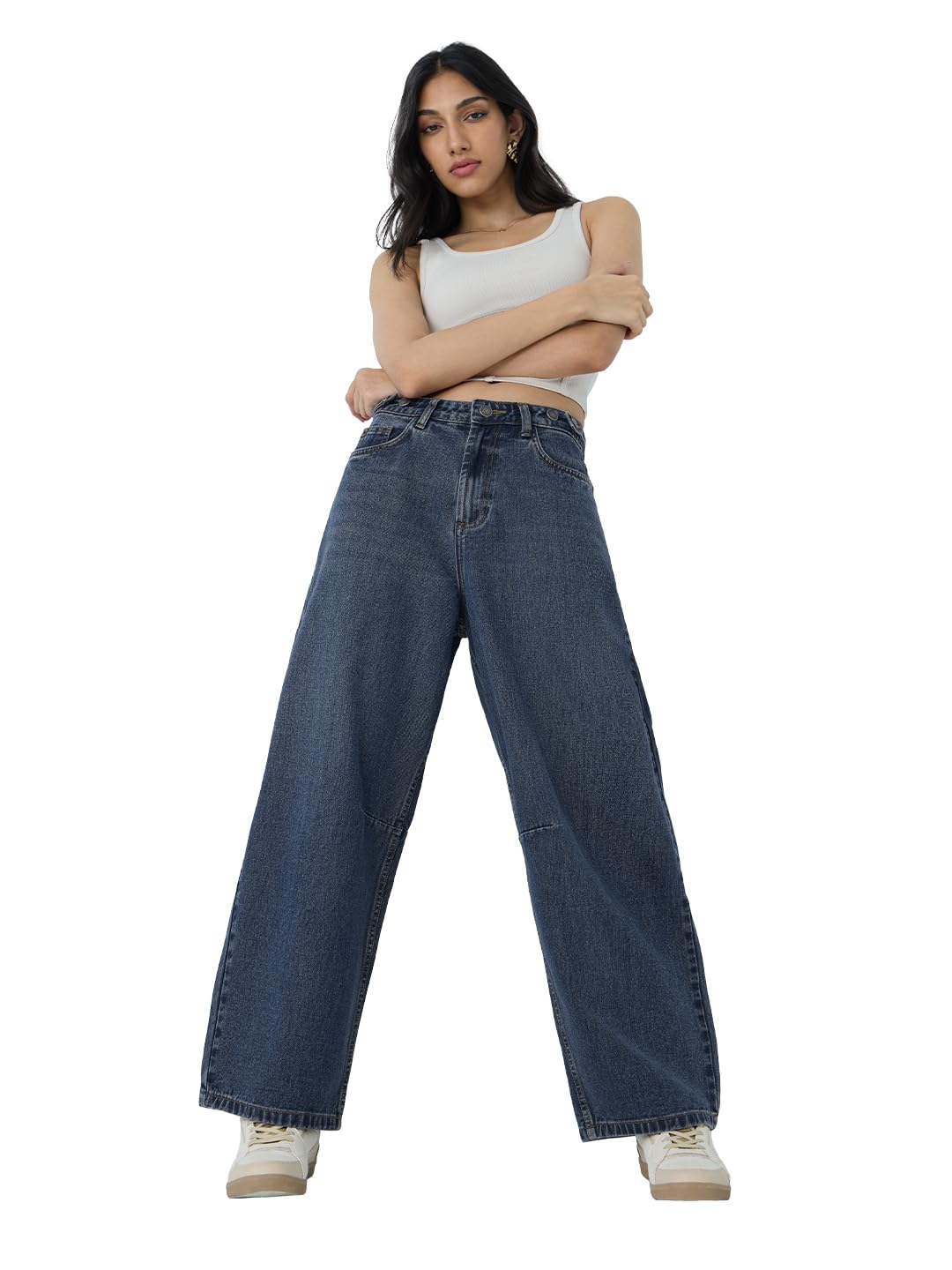 the souled store Barrel-Fit Denim: Meadow Women and Girls Buttoned Cotton Barrel Fit Jeans-picture-49
