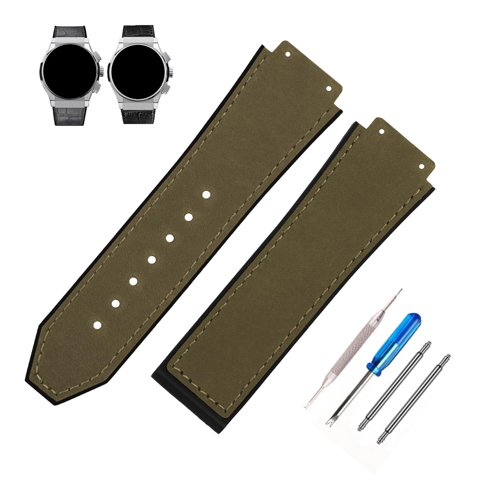 MMBAY Big Bang Rubber Frosted 25mm Silicone Watch Bands Compatible Fit for Hublot 19mm*25mm*22mm Big Bang Replacement Watch Strap Wirstband(without metal buckle) For Men and Women(Army Green)