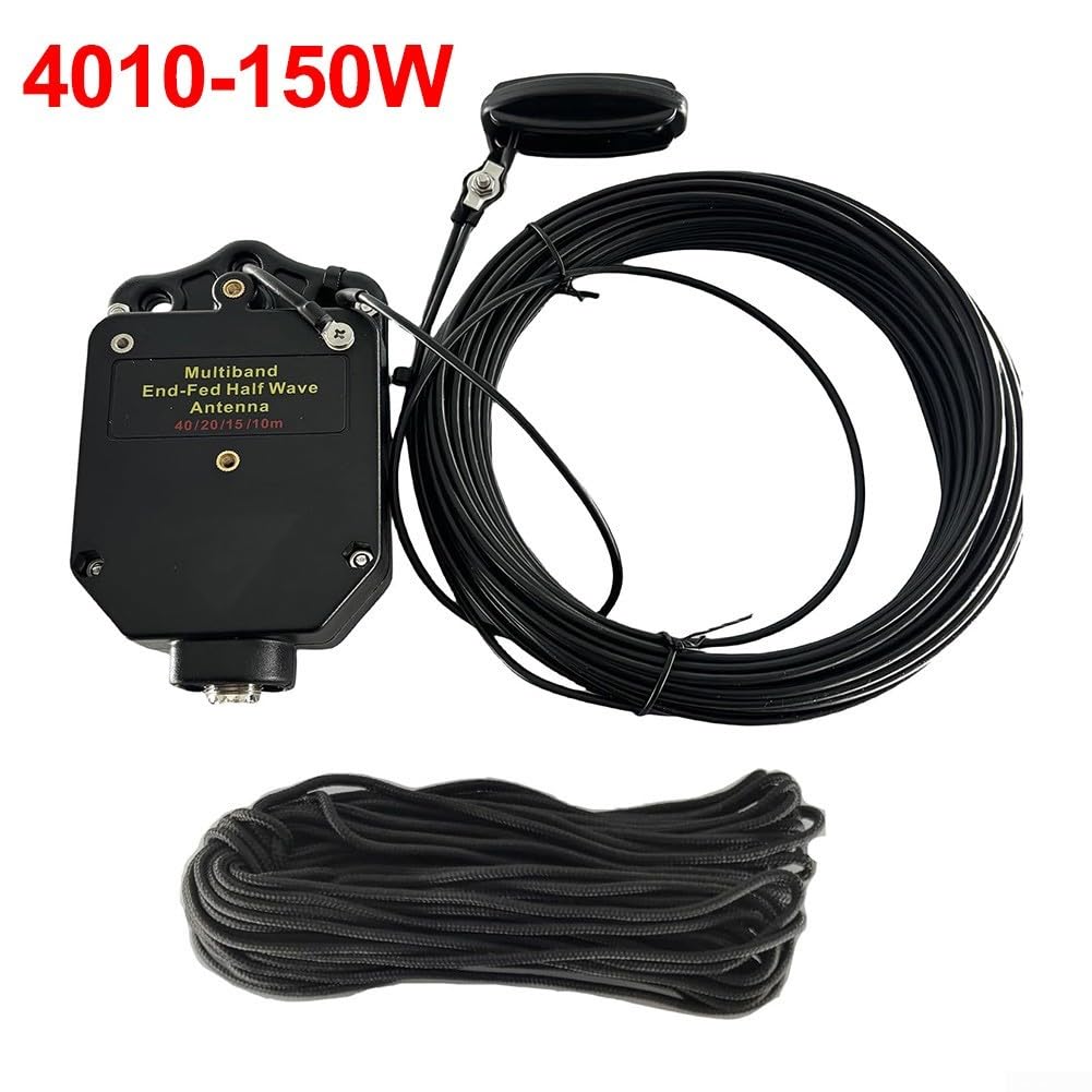 Antenne demi-onde 8 bandes à ondes courtes avec balun 1:64, prend en charge 10 m, 12 m, 15 m, 17 m, 20 m, 30 m, 40 m, 80 m pour radio amateur, boîtier ABS, SSB 150 W, noir (4010-150 W)