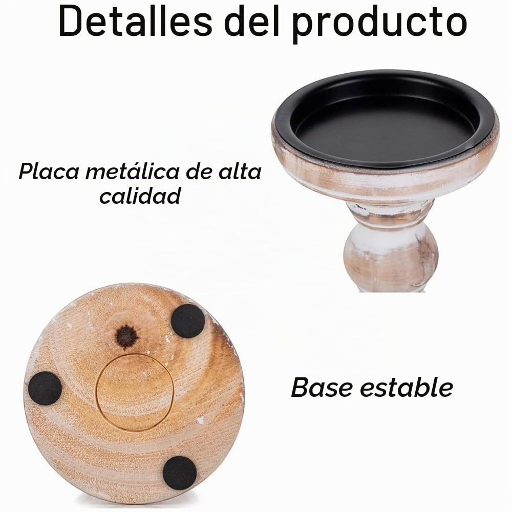 Rustico Portavelas de Columna de Madera, Blanco Decapado | 15/21/30cm, Para Velas de 8cm, Estilo Granja Candelabro Alto para Navidad, Centro de Mesa, Salón, Chimenea, Estantería